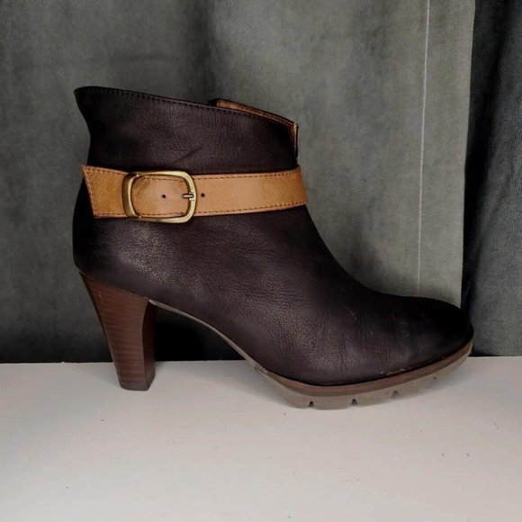 Paul Green Munchen Black Leather Side Zip Ankle Boots w/ Brown Strap UK 3, US 5 - Picture 5 of 9